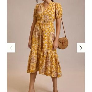 By Anthropologie Printed Puff-Sleeve Dress S